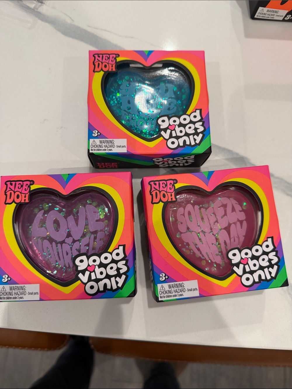 Authentic large Needoh bundle of 3Good vibes hearts pink blue purple.$48